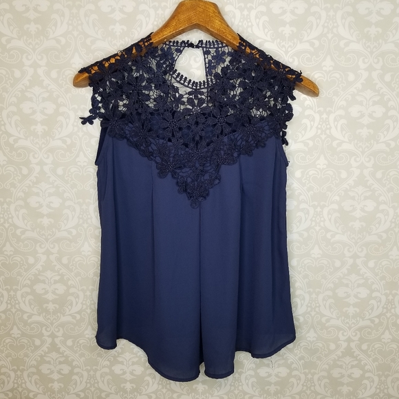 SHEIN Tops - Shein Navy Eyelet Lace Top